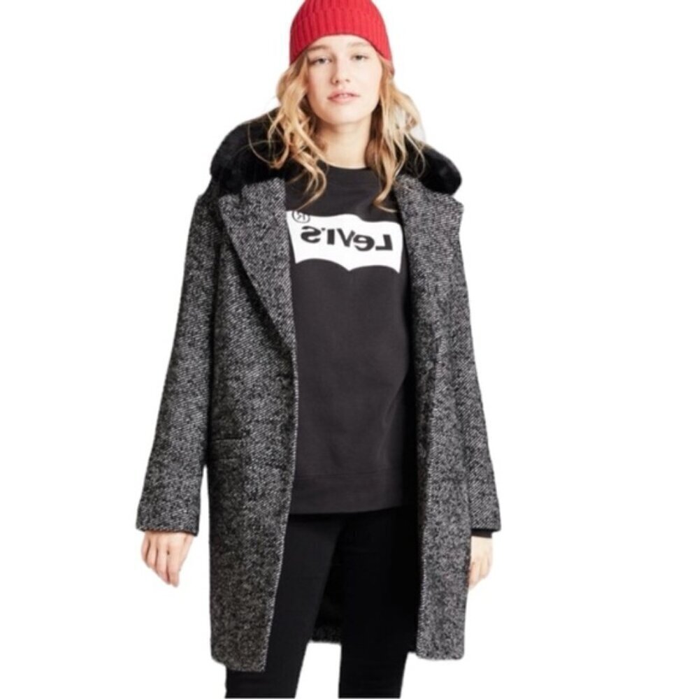 NWT Levi’s Mari Coat XL Chunky Twill Salt And Pepper Black Faux Fur - Picture 15 of 15